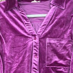 JODIFL Pink Oversized Long Sleeve Button Down Shirt in velvet fabric